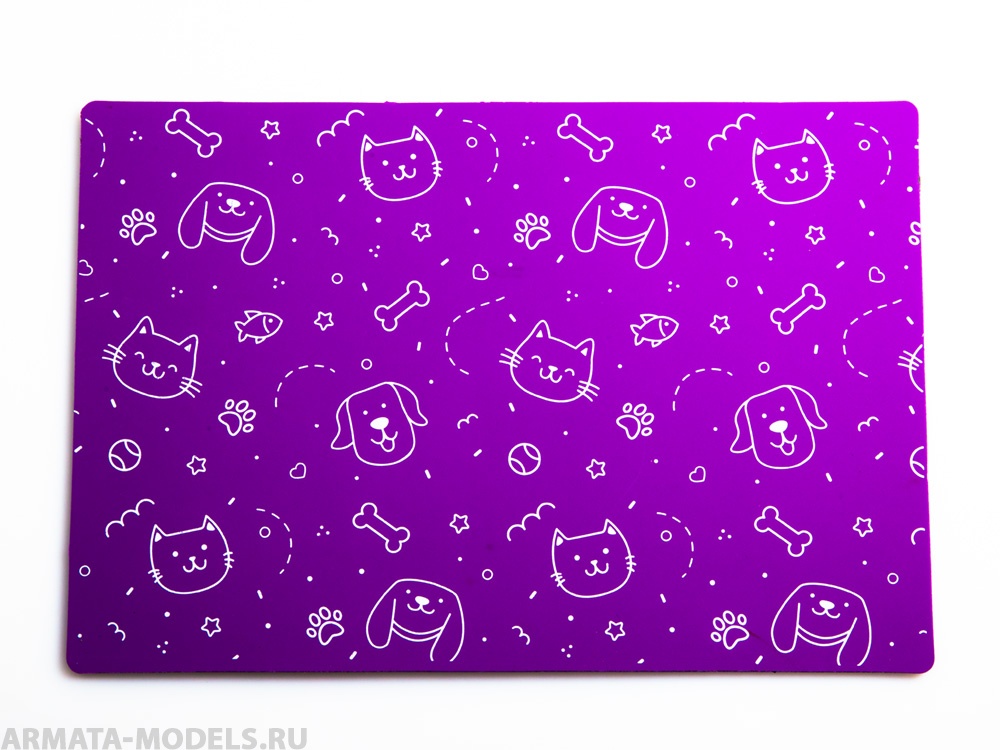100142RK Коврик для резки А5, 3 слоя, фиолетовый, кошечки собачки_2