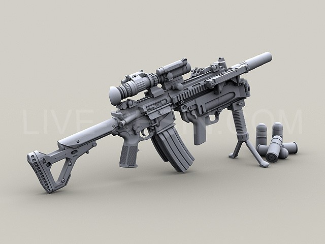 LRE35130 Модульная штурмовая винтовка Heckler & Koch HK416, длинный и короткий ствол с/без сдвоенным магазином, с подствольным гранатометом HK M320 Grenade Launcher Module (GLM), глушителем