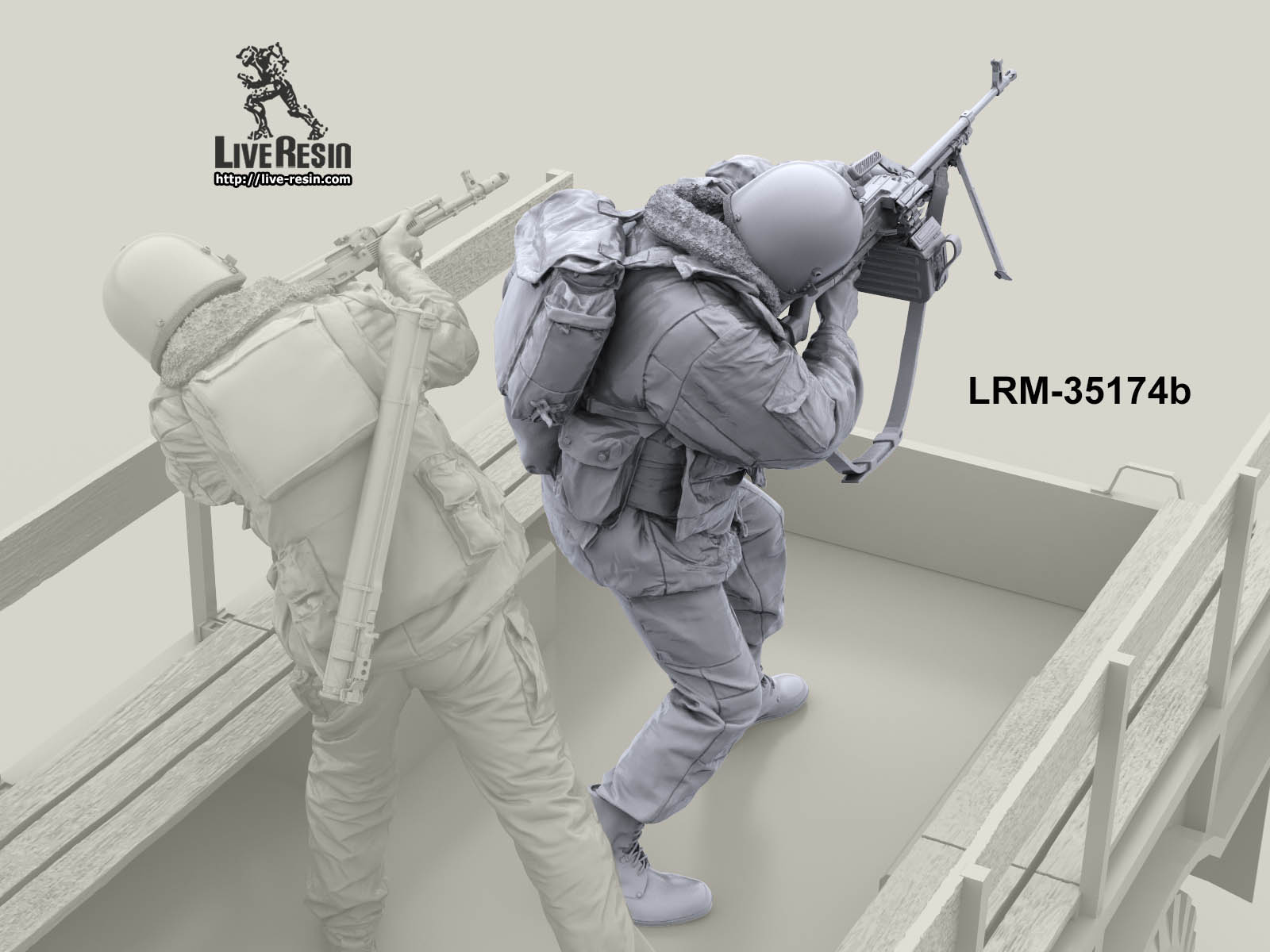 LRM35174b Военнослужащий ВВ, ведет огонь из пулемета ПКМ с рук, версия в шлеме Live Resin