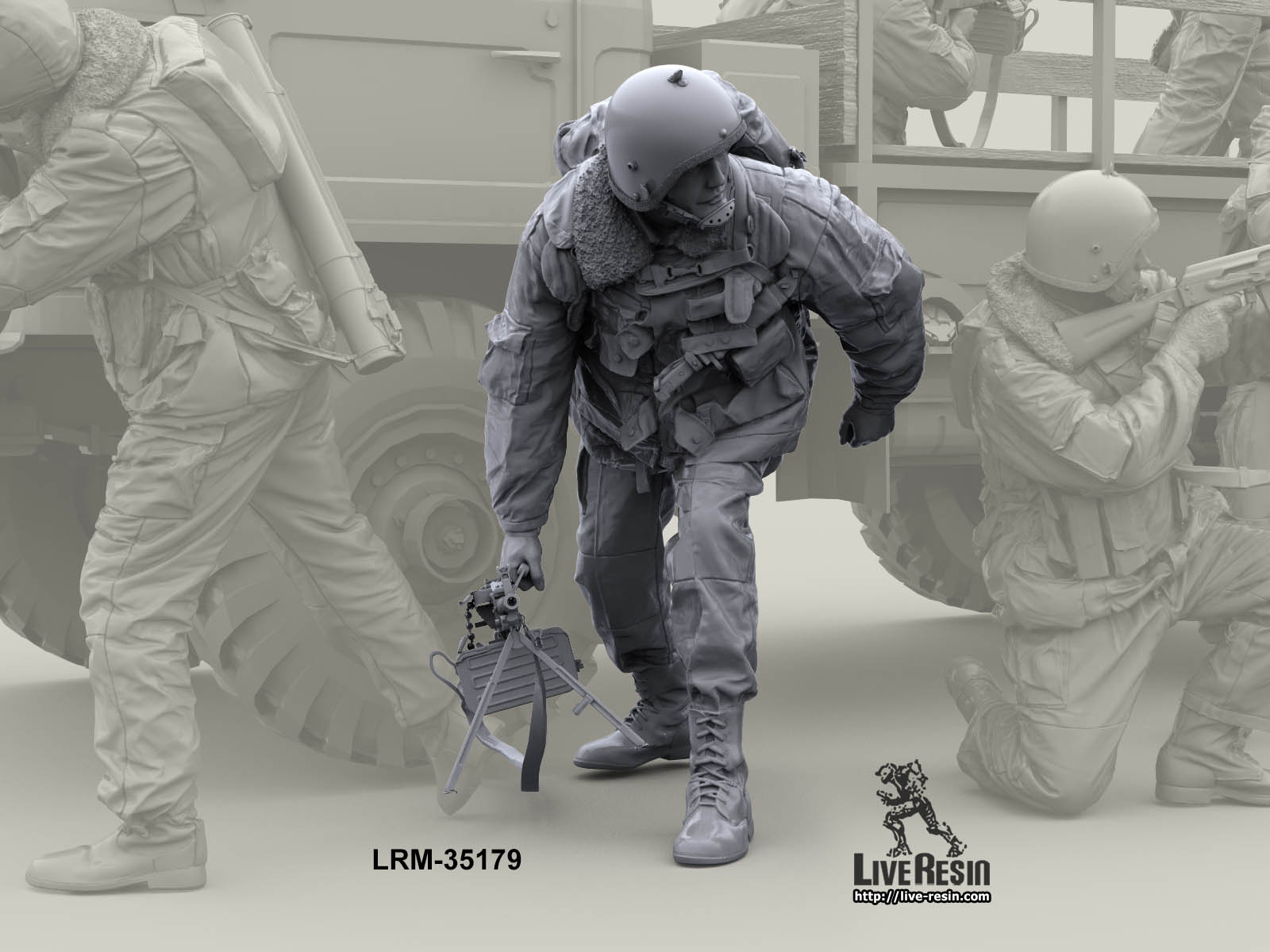 LRM35179 Военнослужащий ВВ, перебегает с пулеметом ПКМ в руке Live Resin