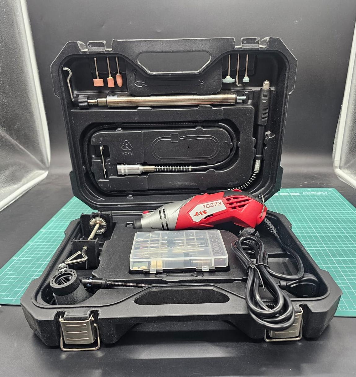 10373J Бормашина 170 Вт, 8000-35000 об/мин., гибкий вал, стойка, ограничитель, подсветка, принадлежности 126 пред., кейс