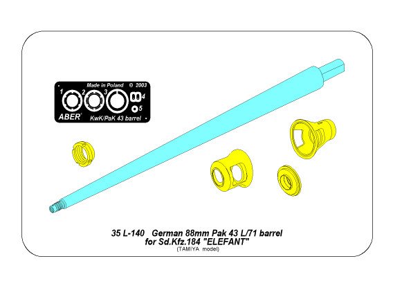 ABR-35-L-140  Дополнения для  German 88 mm Pak 43/1 L/71 Barrel for “Elefant” для Tamiya (New Generation) 1/35 ABR-35-L-140  Дополнения для  German 88 mm Pak 43/1 L/71 Barrel for “Elefant” для Tamiya (New Generation) 1/35