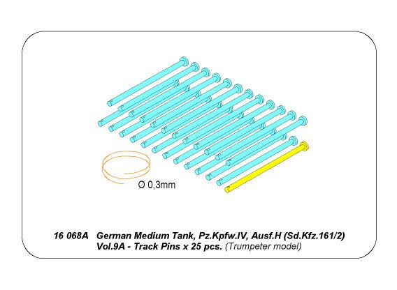 ABR-16 068A  Дополнения для  Panzer IV track link pins x 25 pcs. для Trumpeter 1/16 ABR-16 068A  Дополнения для  Panzer IV track link pins x 25 pcs. для Trumpeter 1/16