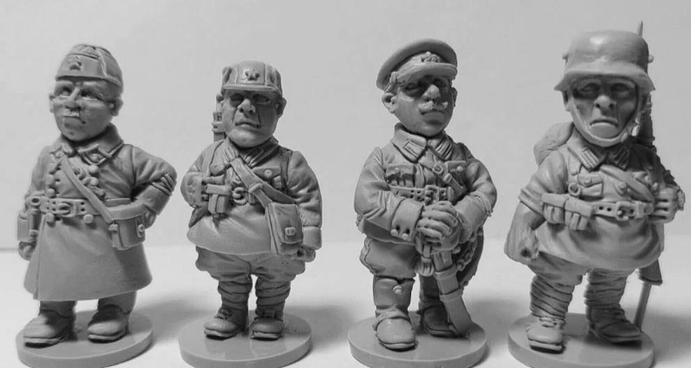 CHM-50.19. Шаржевая миниатюра. WW2: Территориальные корпуса РККА, 1941 г. В комплекте 4 фигуры. 50 мм. Материал - смола. Chronos Miniatures
