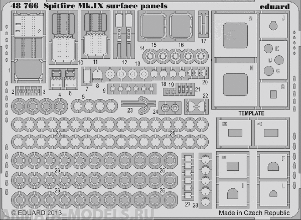 48766ED  Spitfire Mk.IX surface panels (for Eduard kit) 1/48 48766ED  Spitfire Mk.IX surface panels (for Eduard kit) 1/48