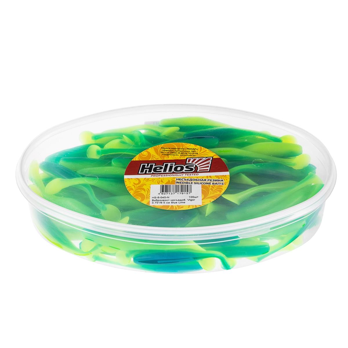 Виброхвост несъедоб. Vigor 3,75''/9.5 см Blue Lime 100шт. (HS-6-040-N) Helios( цена указана за упаковку, в количестве 100шт.)