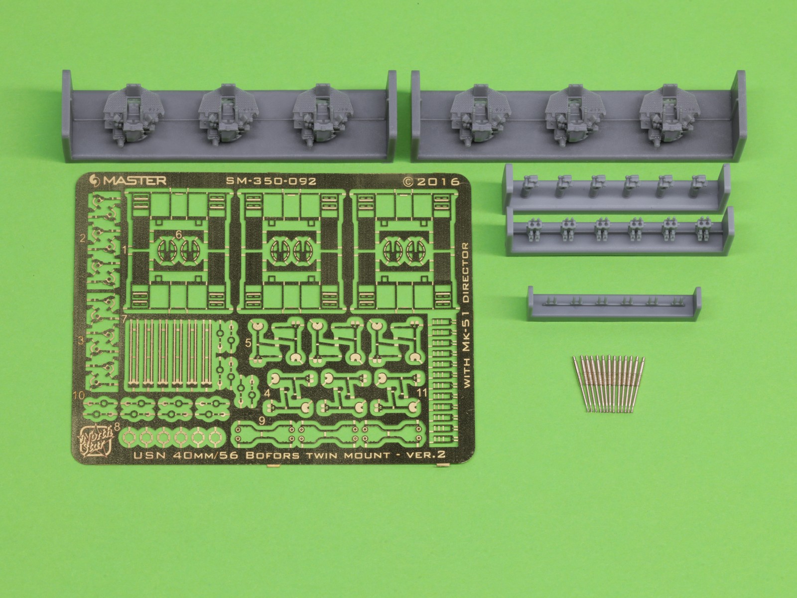 SM-350-092 USN 40 мм / 56 Bofors twin mount ver.2 / с директором Mk-51 - (смола, полиэтилен и точеные детали) - (6шт)