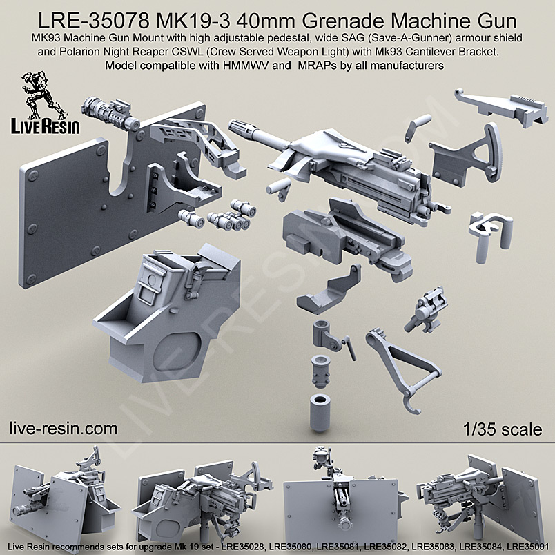 LRE35078 Автоматический гранатомёт MK19-3 40mm Grenade Machine Gun на лафете MK93 с широким бронированным щитом S.A.G. (Save-A-Gunner) и поисковым фонарём Polarion Night Reaper CSWL LRE35078 Автоматический гранатомёт MK19-3 40mm Grenade Machine Gun на лафете MK93 с широким бронированным щитом S.A.G. (Save-A-Gunner) и поисковым фонарём Polarion Night Reaper CSWL