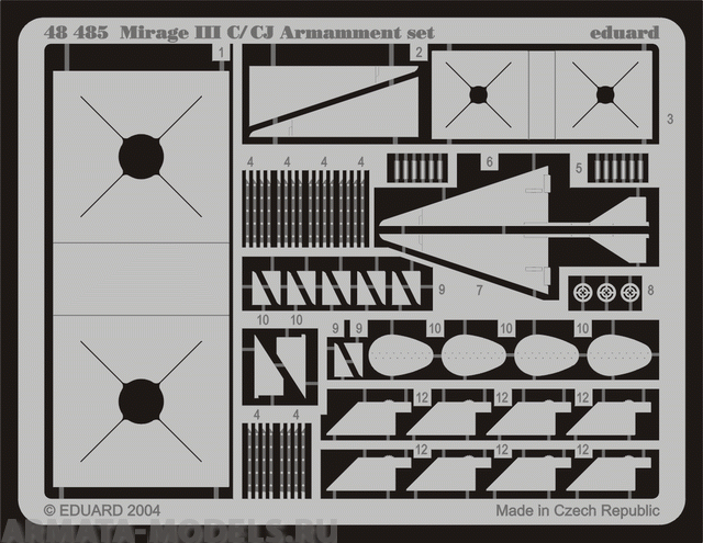 48485 Фототравление на Mirage III C/CJ Armament set for Eduard kit 48485 Фототравление на Mirage III C/CJ Armament set for Eduard kit