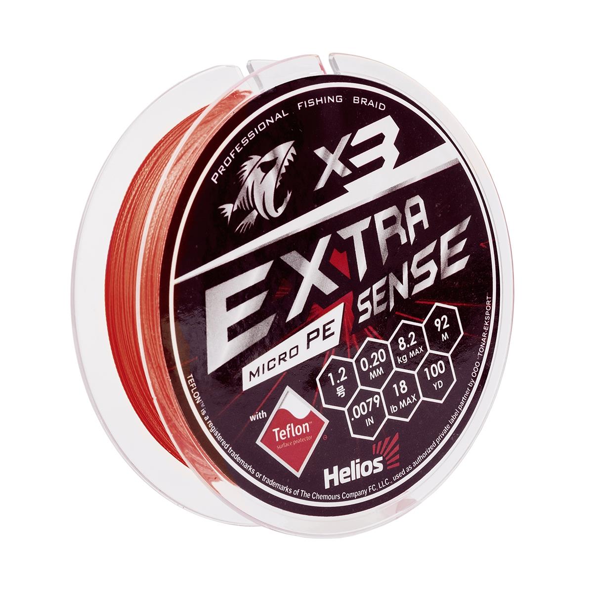 Шнур Extrasense X3 PE Red 92m 1.2/18LB 0.2mm (HS-ES-X3-1.2/18LB) Helios