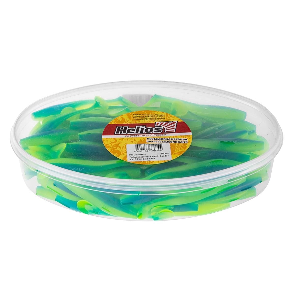 Виброхвост несъедоб. Zander 4''/10,2см Blue Lime 100шт. (HS-36-040-N) Helios( цена указана за упаковку, в количестве 100шт.)