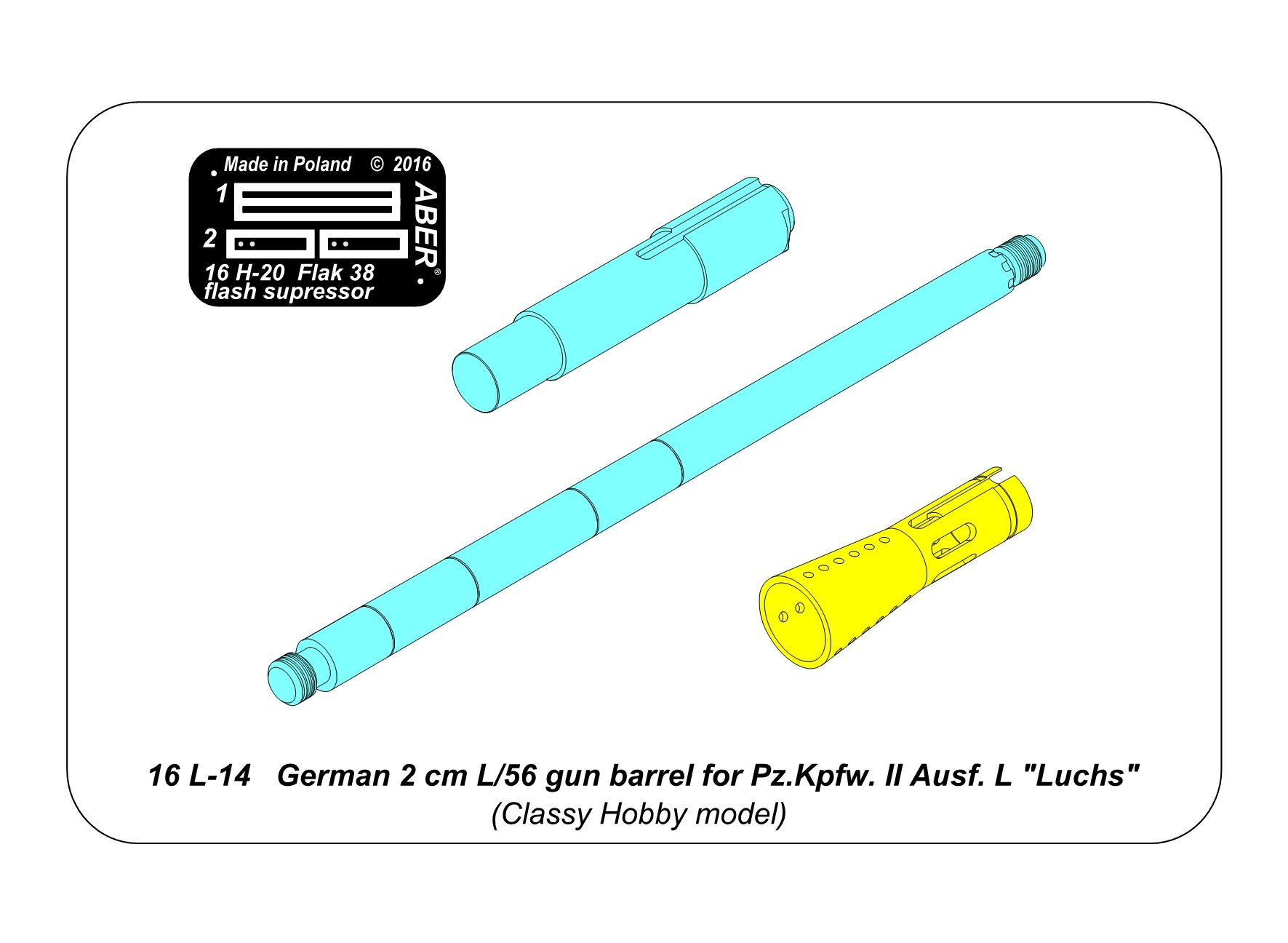 ABR-16-L-14  Дополнения для  German 2 cm L/65 gun barrel for Pz.Kpfw. II Ausf. L „Luchs” для Classy Hobby 1/16 ABR-16-L-14  Дополнения для  German 2 cm L/65 gun barrel for Pz.Kpfw. II Ausf. L „Luchs” для Classy Hobby 1/16