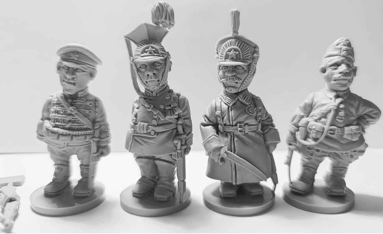 CHM-50.18. Шаржевая миниатюра. Гражданская война в России: Красные гусары, 1917-22 гг. В комплекте 4 фигуры. 50 мм. Материал - смола. Chronos Miniatures