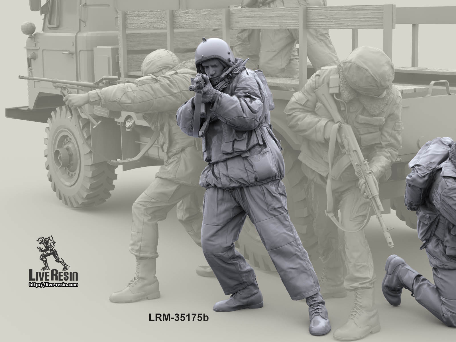 LRM35175b Военнослужащий ВВ, ведет огонь из АК-74 с рук, версия в шлеме К6-3 Live Resin