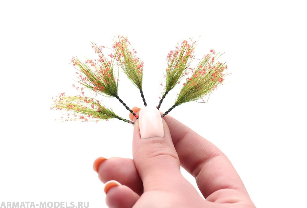 004pcv002 Цветущ. растения д/диорамы. Красные. 2,5-3см. 5шт.