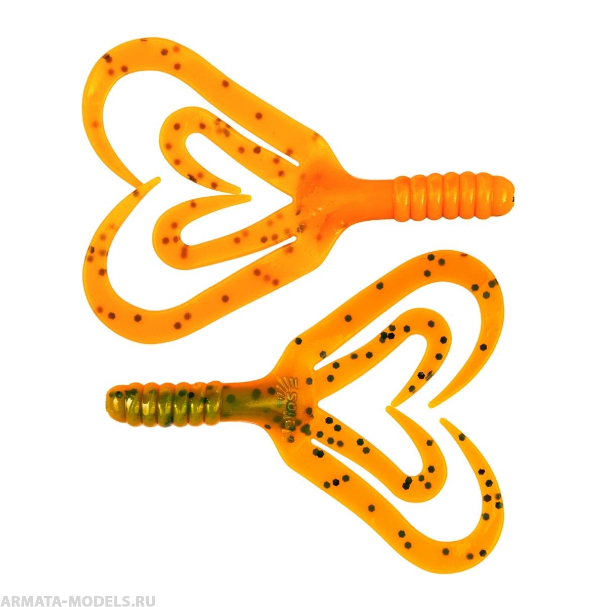 Твистер несъедоб. Credo Four tail 3,35''/8,5 см Pepper Green & Orange 100шт. (HS-20-018-N) Helios( цена указана за упаковку, в количестве 100шт.)