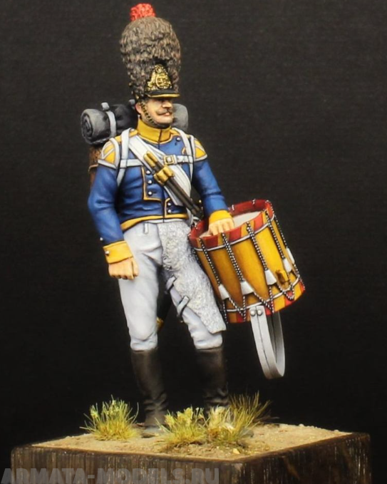 CHM-54185(M). Барабанщик гренадерских рот пехотных полков, Вюртемберг 1812 г. 54 мм. Материал - белый металл. Chronos Miniatures
