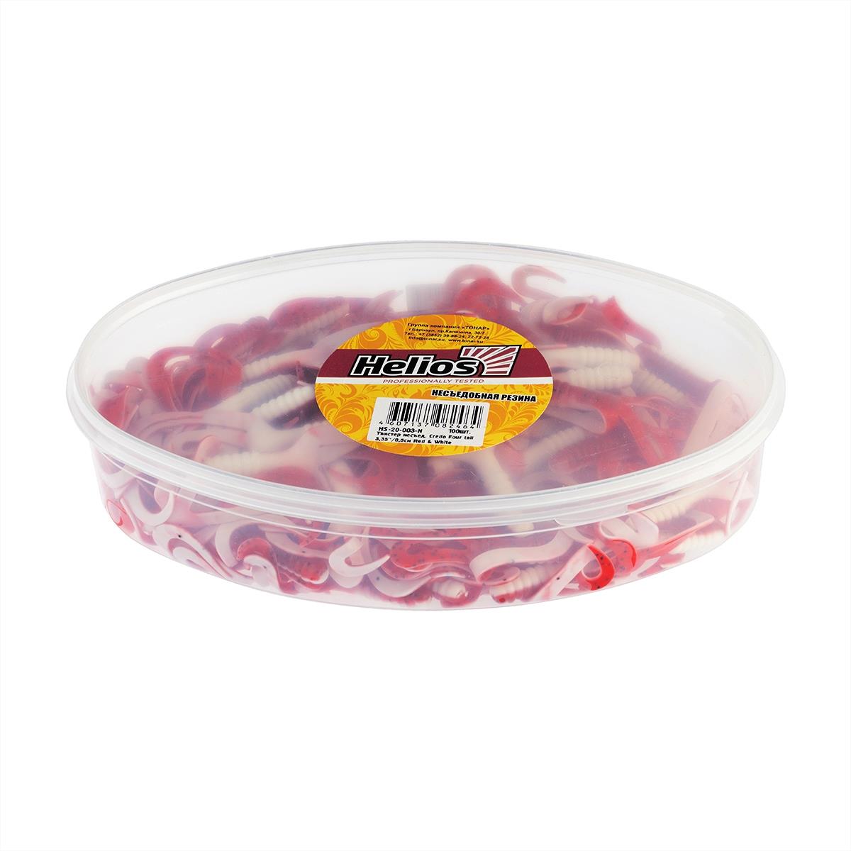 Твистер несъедоб. Credo Four tail 3,35''/8,5 см Red & White 100шт. (HS-20-003-N) Helios( цена указана за упаковку, в количестве 100шт.)