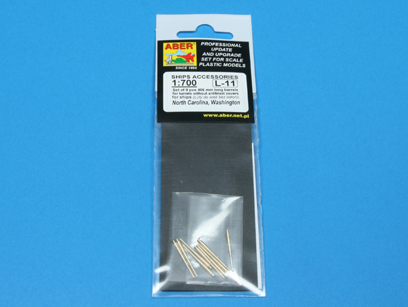 ABR-1:700-L-11  Дополнения для  Set of 9 pcs 406 mm long barrels for ships: North Carolina, Washington для  1/700 ABR-1:700-L-11  Дополнения для  Set of 9 pcs 406 mm long barrels for ships: North Carolina, Washington для  1/700