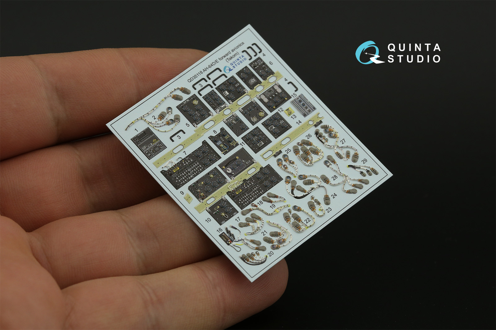 QD35118 3D Декаль интерьера кабины AH-64D Расширенные передние отсеки авионики(Takom)