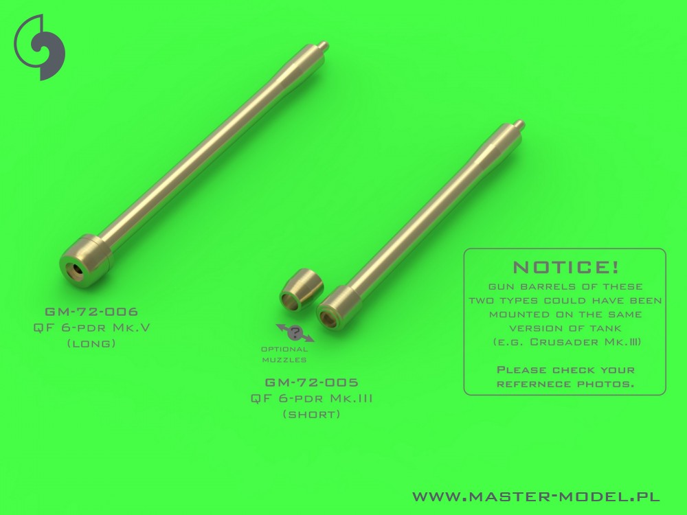 GM-72-006 British QF 6-pdr (57 мм) - версия Mk.VL / 50 (длинная) + наконечники Besa MG - для Crusader Mk.III, Churchill Mk.III / IV, Valentine Mk.VIII / IX GM-72-006 British QF 6-pdr (57 мм) - версия Mk.VL / 50 (длинная) + наконечники Besa MG - для Crusader Mk.III, Churchill Mk.III / IV, Valentine Mk.VIII / IX