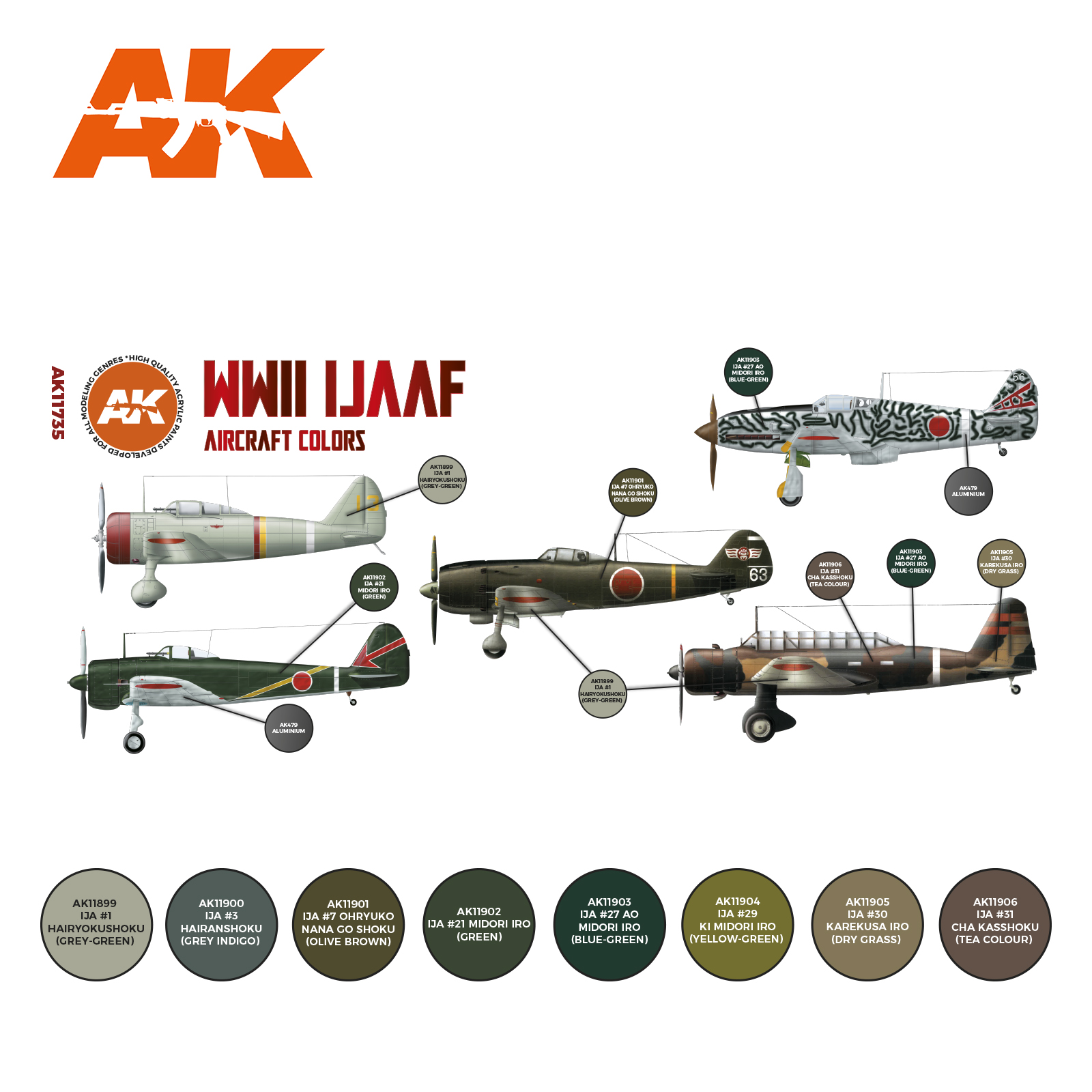AK11735 Набор красок WWII IJAAF Aircraft Colors SET 3G
