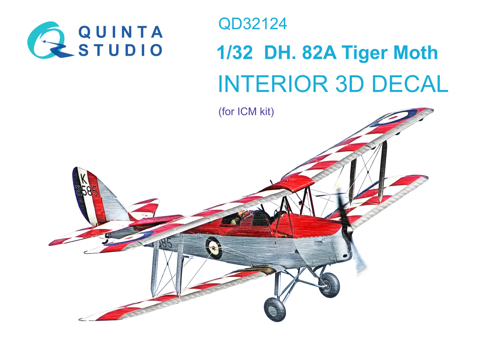 QD32124 3D Декаль интерьера кабины DH 82A Tiger Moth (ICM)