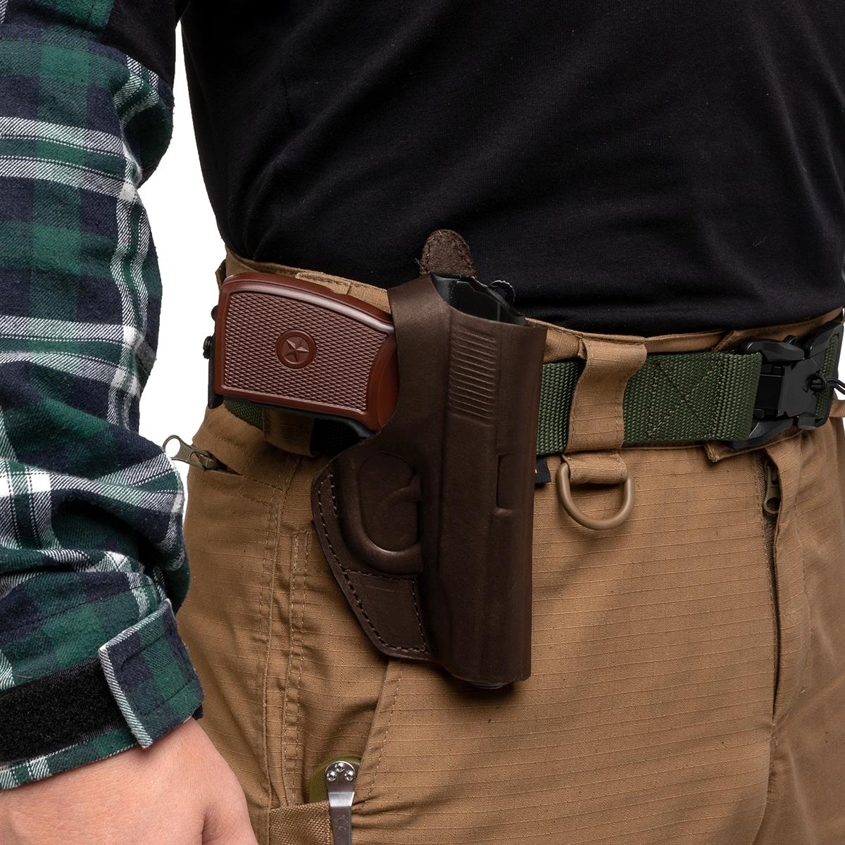 Кобура поясная к ПМ формованная кожаная коричневая (HS-ПК-5к) Helios