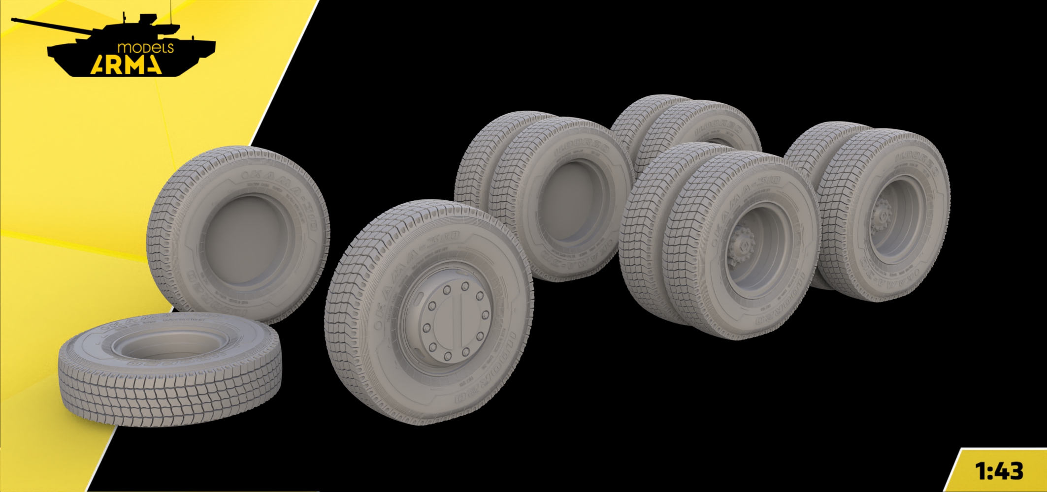 AM43017 Высокодетализированные колеса под нагрузкой Кама 310 для военной версии (10 шт. + запаска) Arma Models
