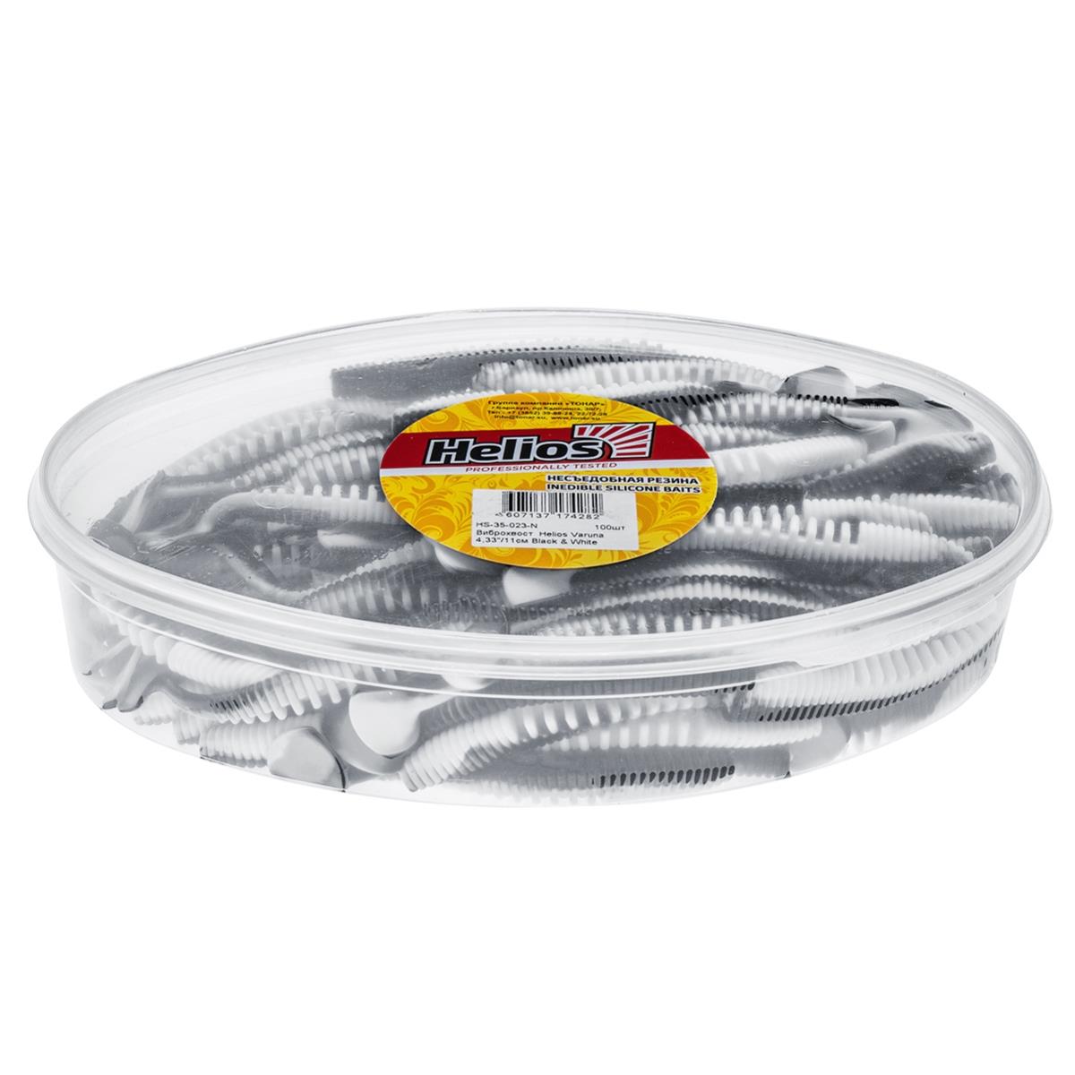 Виброхвост несъедоб. Varuna 4,33''/11см Black & White 100шт. (HS-35-023-N) Helios( цена указана за упаковку, в количестве 100шт.)