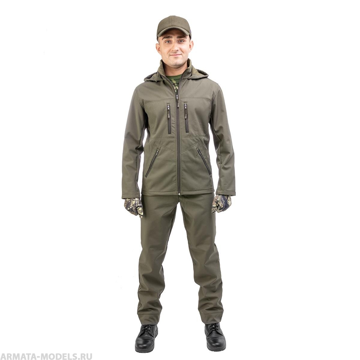Костюм демисезонный КУМИР PRO, soft shell, цв.хаки р.44-46/170-176 Helios
