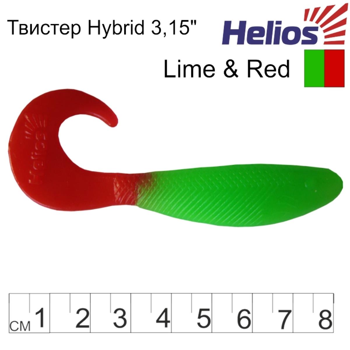 Твистер несъедоб. Hybrid 3,15''/8,0 см Lime & Red 100шт. (HS-14-021-N) Helios( цена указана за упаковку, в количестве 100шт.)