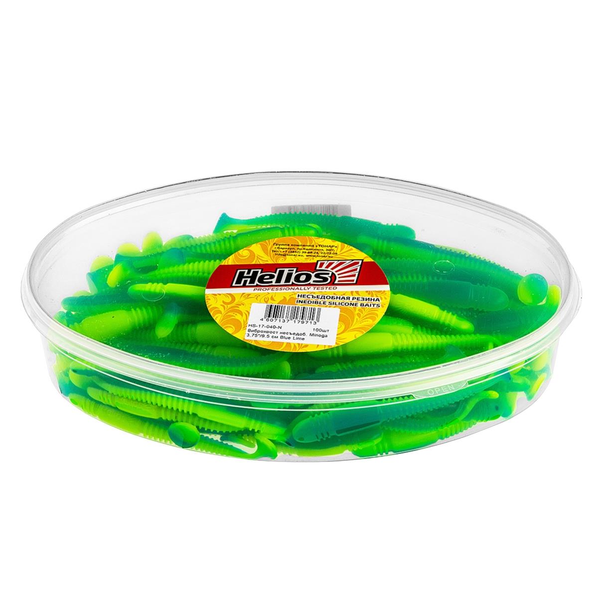 Виброхвост несъедоб. Minoga 3,75''/9.5 см Blue Lime 100шт. (HS-17-040-N) Helios( цена указана за упаковку, в количестве 100шт.)