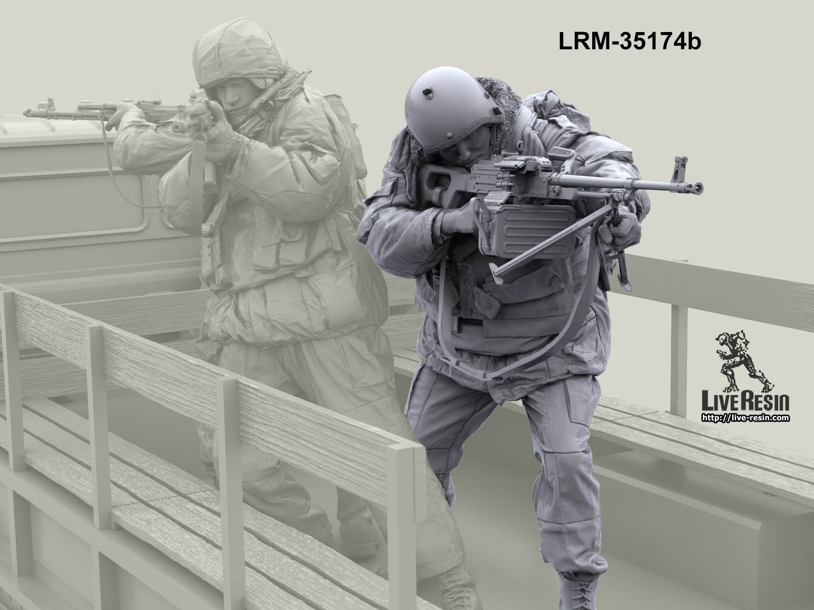 LRM35174b Военнослужащий ВВ, ведет огонь из пулемета ПКМ с рук, версия в шлеме Live Resin