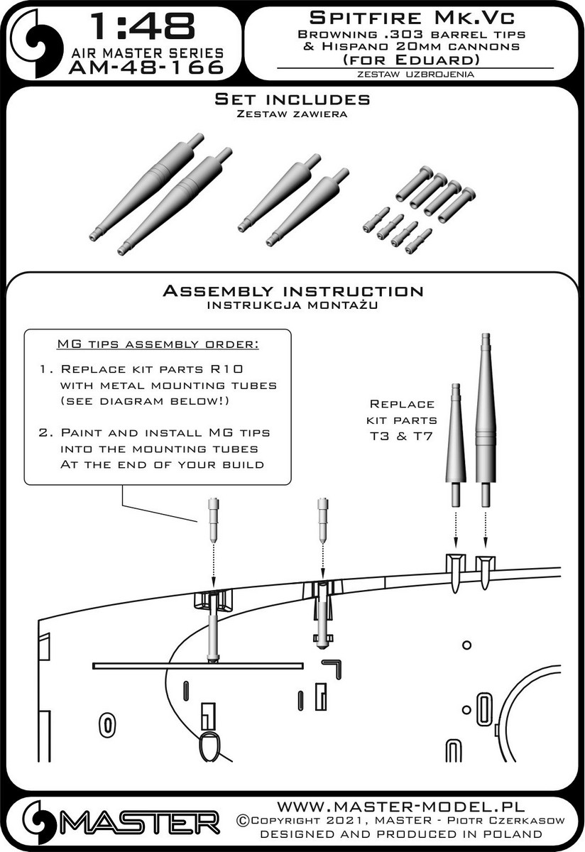 AM-48-166 Spitfire Mk.Vc - Hispano 20mm cannons in fairings and Browning .303 barrel tips (for Eduard) AM-48-166 Spitfire Mk.Vc - Hispano 20mm cannons in fairings and Browning .303 barrel tips (for Eduard)