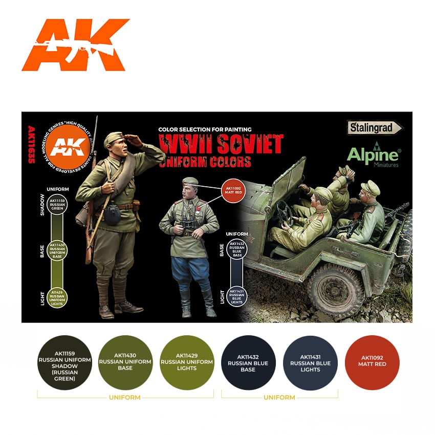 AK11635 Набор красок SOVIET WWII UNIFORM COLORS 3G AK11635 Набор красок SOVIET WWII UNIFORM COLORS 3G