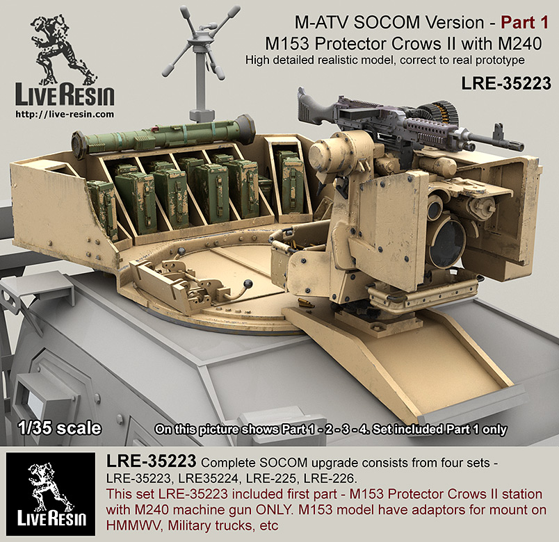 LRE35223 Модифицированная версия колёсного бронеавтомобиля M-ATV SOCOM. Часть 1 — Дистанционно управляемая оружейная станция M153 Protector Crows II с пулемётом M240.