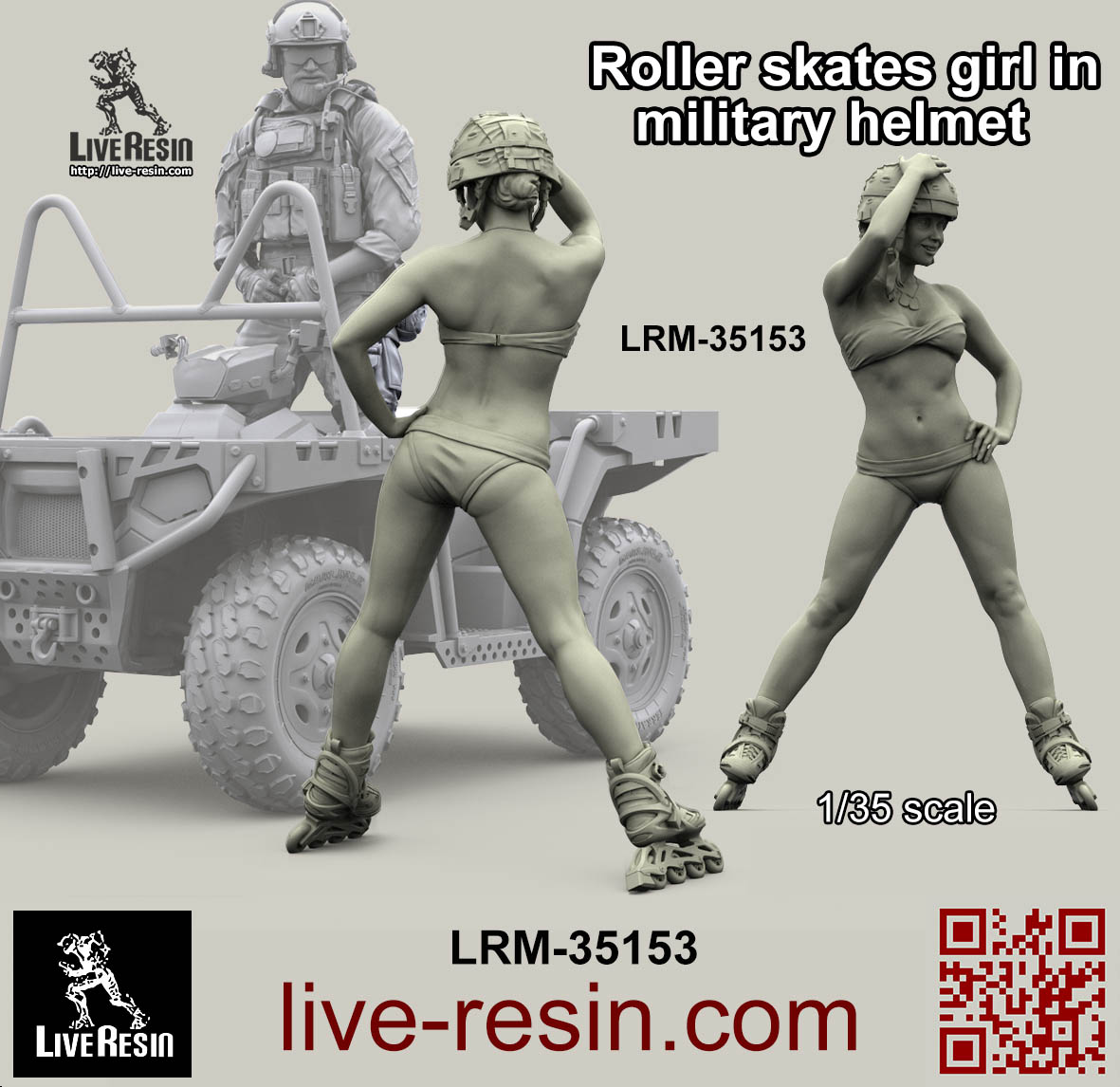 LRM35153 Девушка на роликовых коньках в военном шлеме Live Resin
