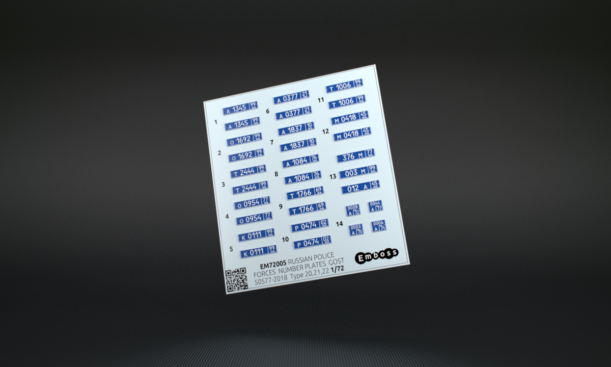 EM72005 Современные автономера МВД России ГОСТ 50577-2018 1:72 (3D декаль)