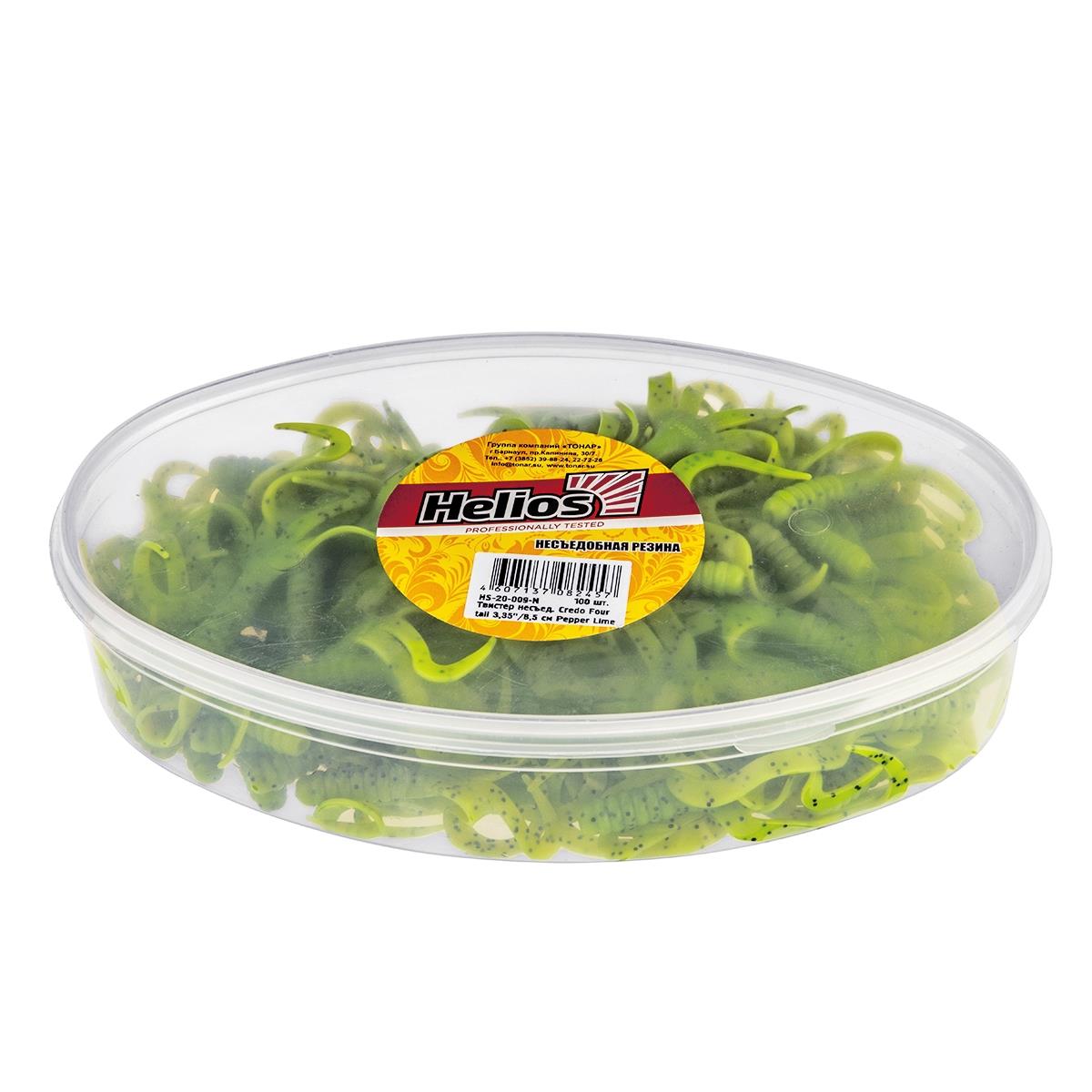 Твистер несъедоб. Credo Four tail 3,35''/8,5 см Pepper Lime 100шт. (HS-20-009-N) Helios( цена указана за упаковку, в количестве 100шт.)