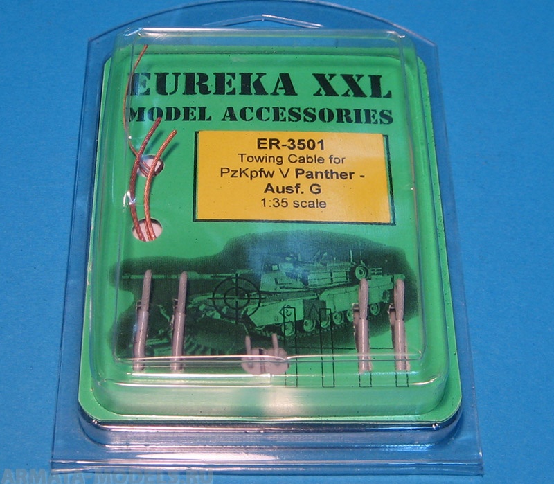 ER-3501 Дополнения для моделей Towing cable for  Panzer V Panther Ausf. G  1/35 scale. This set consists of 3 lengths of copper cable and 6 eyelets. ER-3501 Дополнения для моделей Towing cable for  Panzer V Panther Ausf. G  1/35 scale. This set consists of 3 lengths of copper cable and 6 eyelets.