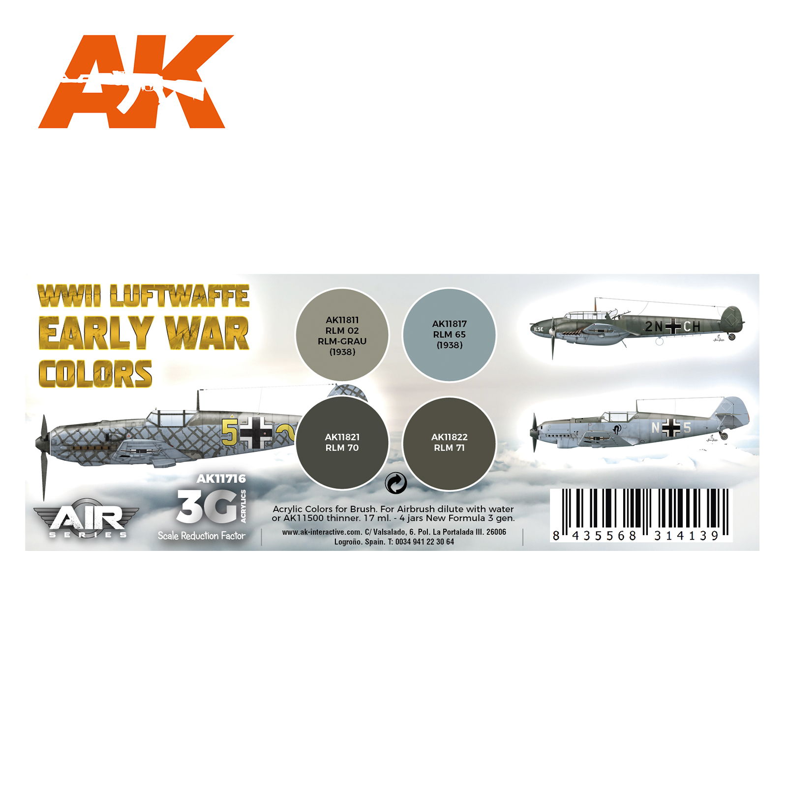 AK11716 Набор красок WWII Luftwaffe Early War Colors SET 3G AK11716 Набор красок WWII Luftwaffe Early War Colors SET 3G