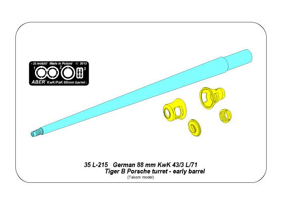 ABR-35-L-214  Дополнения для  Barrel for German 8,8cm Kw.K 43 (L/71) gun used on Tiger B Porsche turret-early для Takom model 1/35 ABR-35-L-214  Дополнения для  Barrel for German 8,8cm Kw.K 43 (L/71) gun used on Tiger B Porsche turret-early для Takom model 1/35