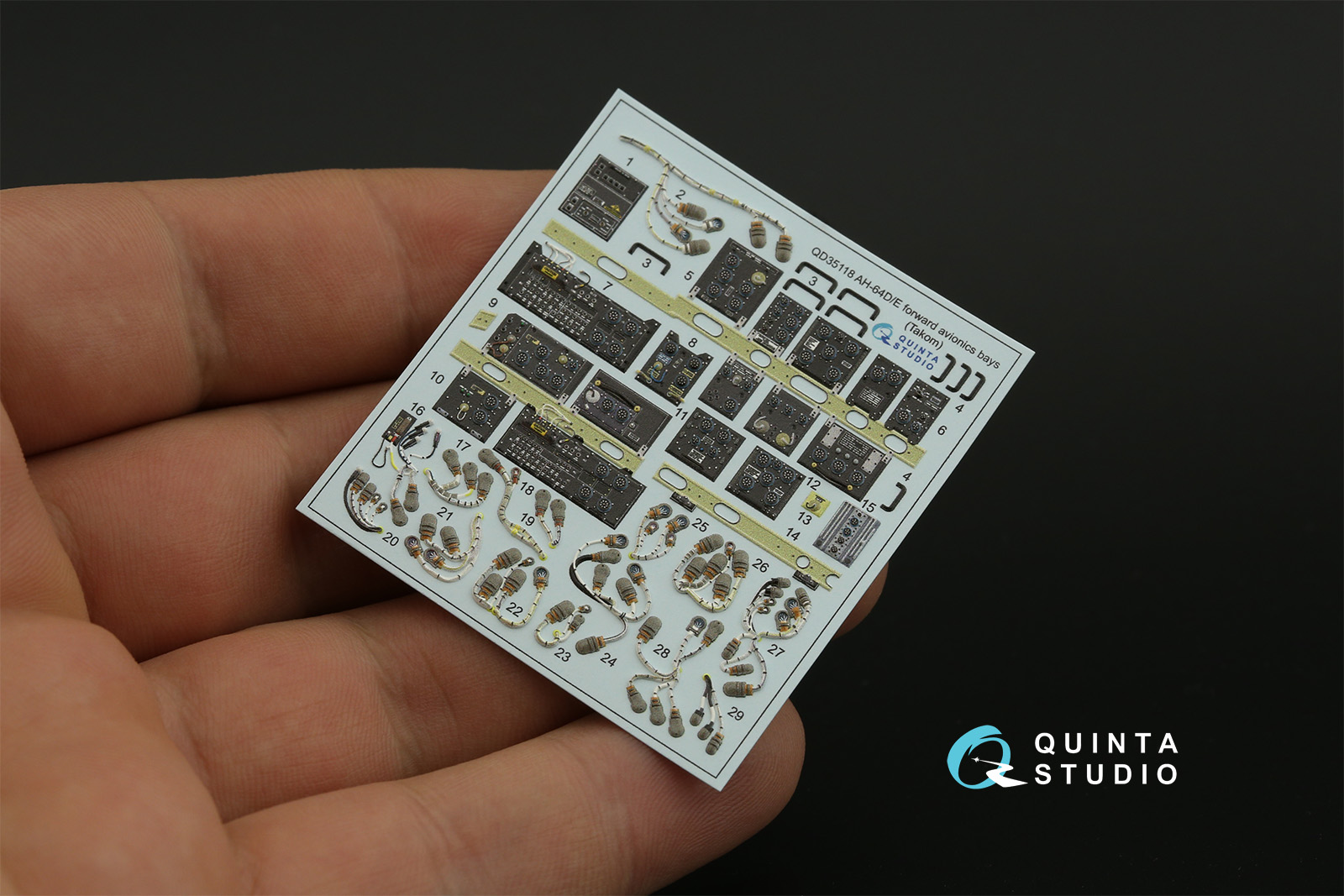 QD35118 3D Декаль интерьера кабины AH-64D Расширенные передние отсеки авионики(Takom)