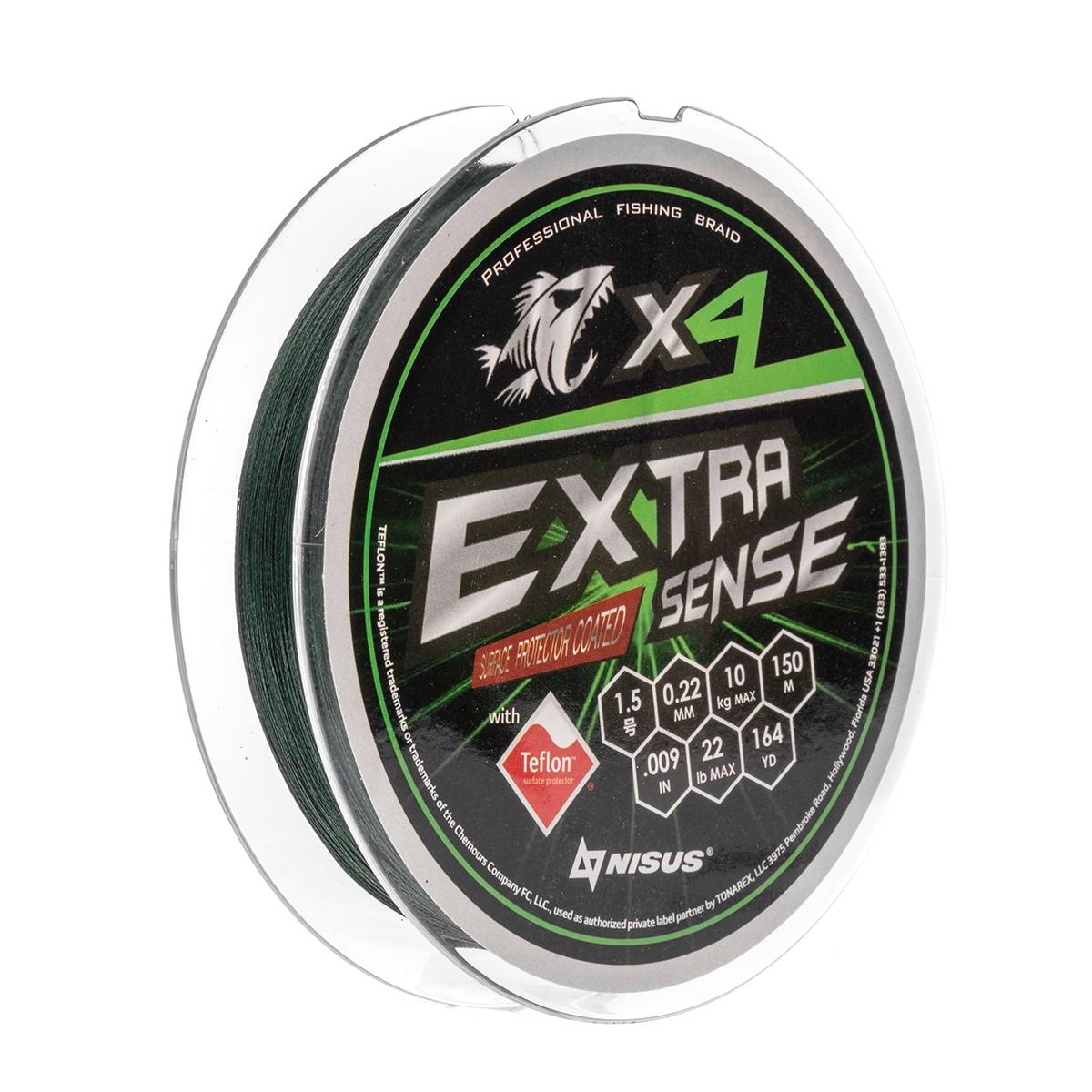Шнур Extrasense X4 PE Green 150m  1.5/22LB 0.22mm (N-ES-X4-1.5/22LB) NISUS