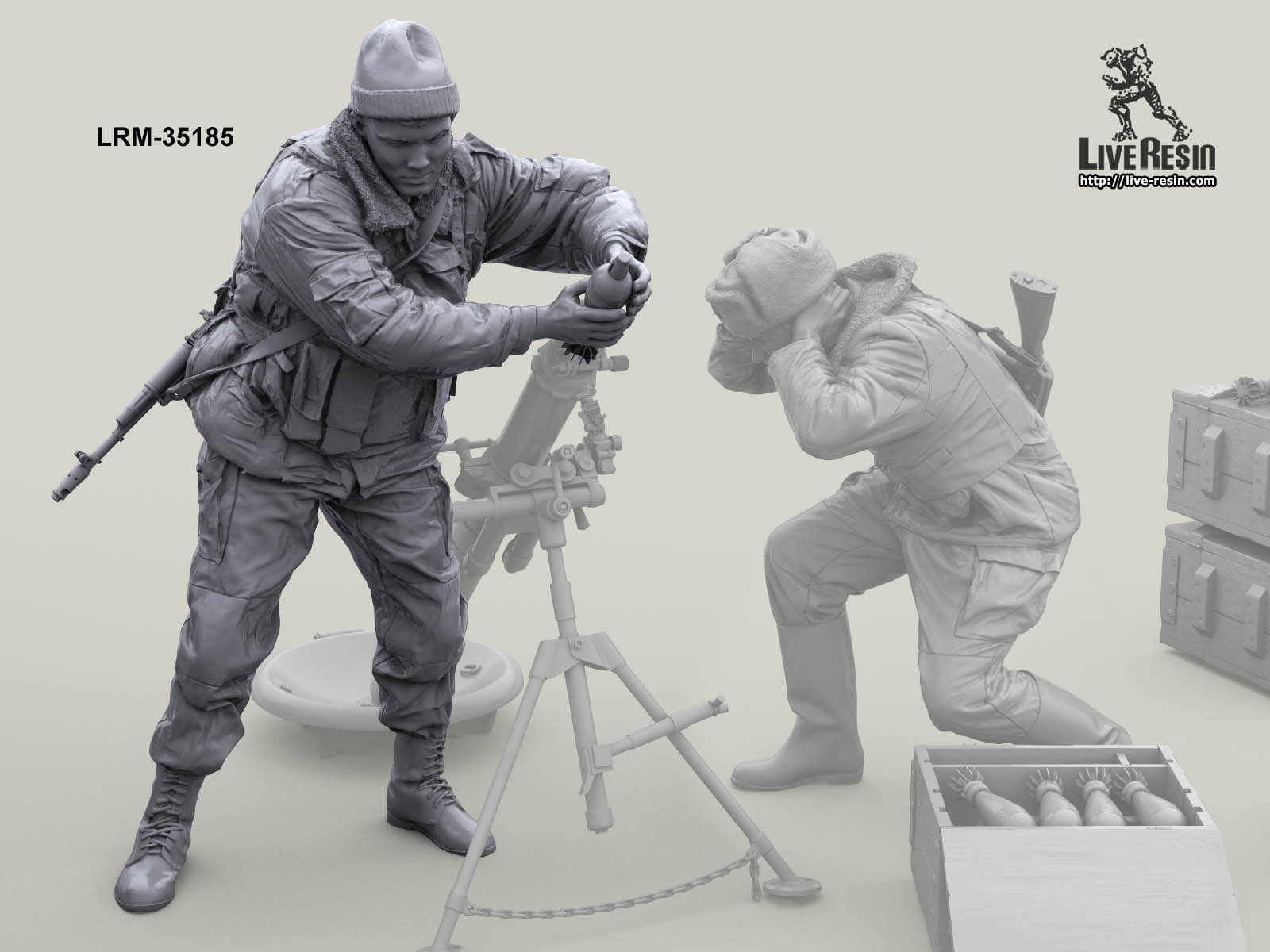 LRM35185 Военнослужащие ВВ, рассчет 82 мм миномета ведет огонь - 1 Live Resin