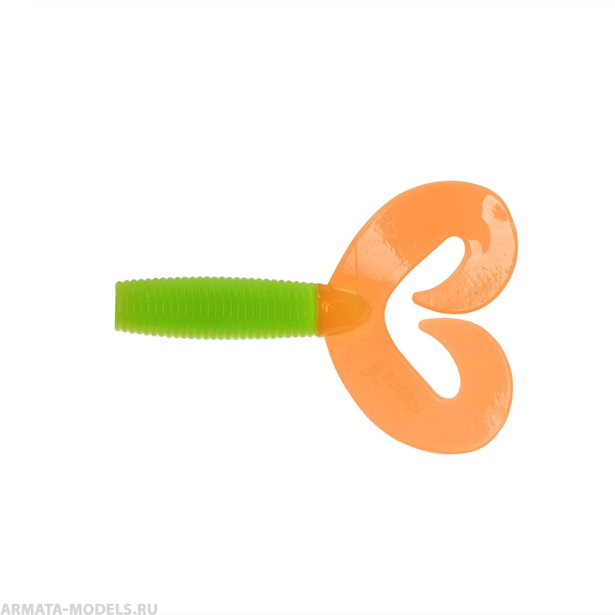 Твистер несъедоб. Credo Double Tail 3,54''/9 см Lime & Orange 100шт. (HS-28-020-N) Helios( цена указана за упаковку, в количестве 100шт.)