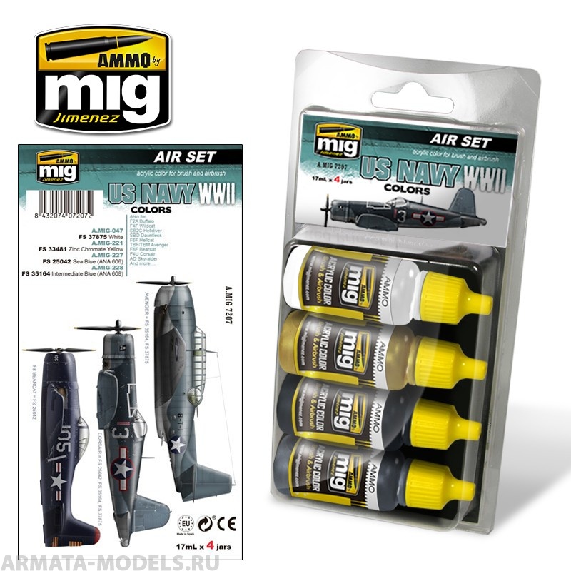 AMIG7207 Ammo Mig Набор акриловых красок  US NAVY WWII COLORS AMIG7207 Ammo Mig Набор акриловых красок  US NAVY WWII COLORS