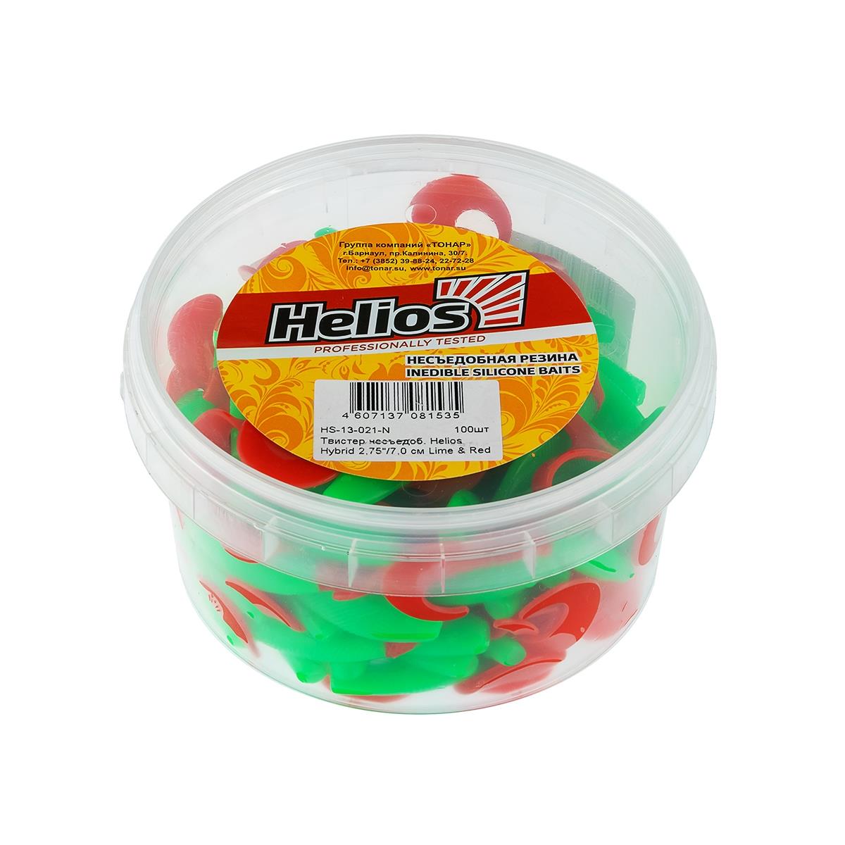 Твистер несъедоб. Hybrid 2,75''/7,0 см Lime & Red 100шт. (HS-13-021-N) Helios( цена указана за упаковку, в количестве 100шт.)