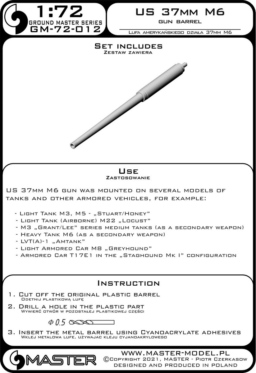 GM-72-012 Ствол американской 37-мм пушки M6 - используется на многих танках и броневиках (Stuart, Grant / Lee, Locust, M6, Greyhound, Staghound и других) GM-72-012 Ствол американской 37-мм пушки M6 - используется на многих танках и броневиках (Stuart, Grant / Lee, Locust, M6, Greyhound, Staghound и других)